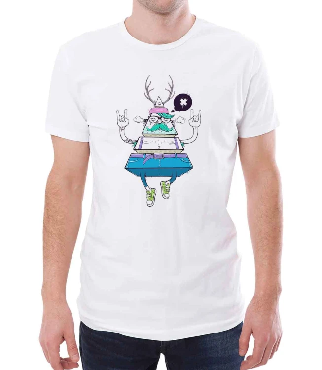 Biały T-shirt męski z abstracyjną postacią