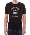 Czarny T-shirt dla najlepszego zięcia. Koszulka z białym nadrukiem na prezent dla syna córki.