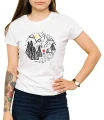 Biały T-shirt damski z namiotem w górach