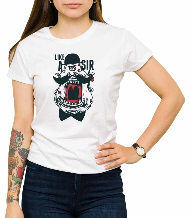 Biały damski T-shirt z wizerunkiem krzyczącego pana w meloniku