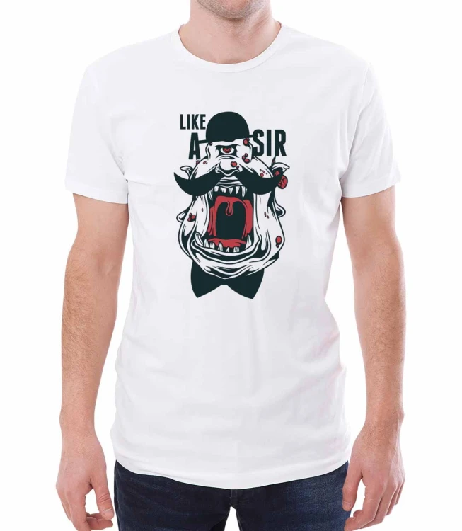 Biały T-shirt męski z rysunkiem pana w kapeluszu