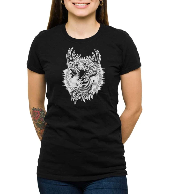 T-shirt ze świątecznym reniferem - czarna koszulka dla niej na Boże Narodzenie z białym nadrukiem