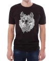 Czarny T-shirt dla mężczyzny ze świątecznym wzorem. Koszulka z białą grafiką renifera na Boże Narodzenie.