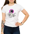 Biały damski T-shirt z ośmiornicą w kasku astronauty