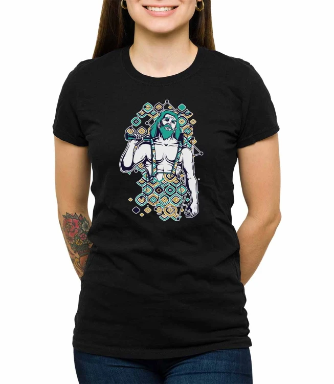 Czarny T-shirt damski przedstawiający Thora