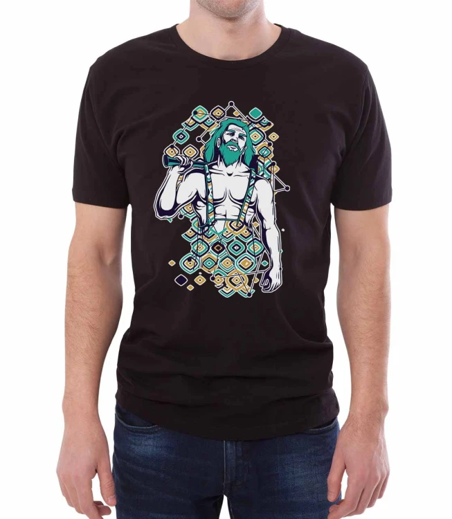 Czarny T-shirt męski z Thorem trzymającym młot