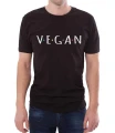 Czarny T-shirt na prezent dla wegan. Koszulka męska z białym nadrukiem VEGAN.