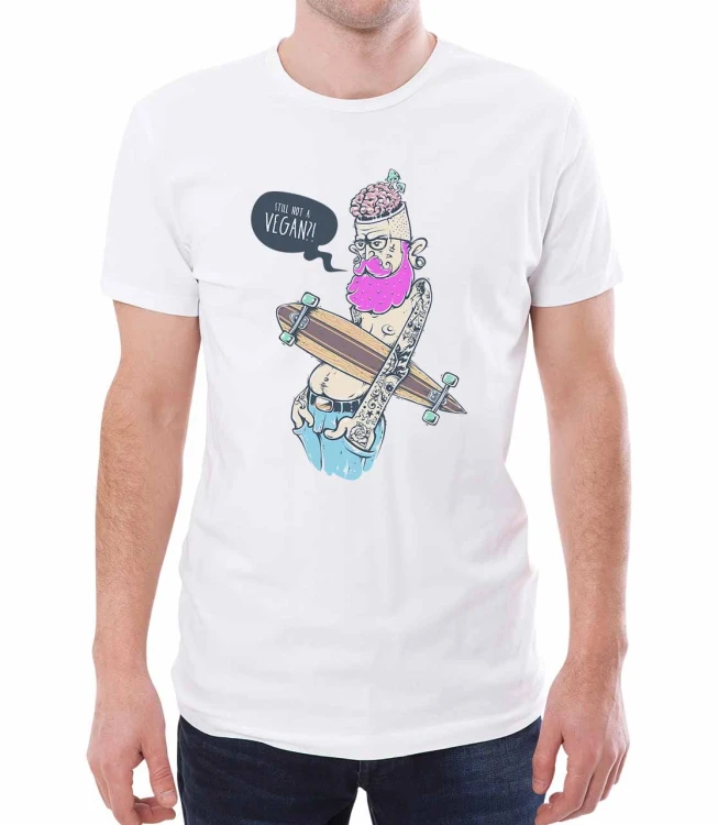 Biały męski T-shirt z weganinem