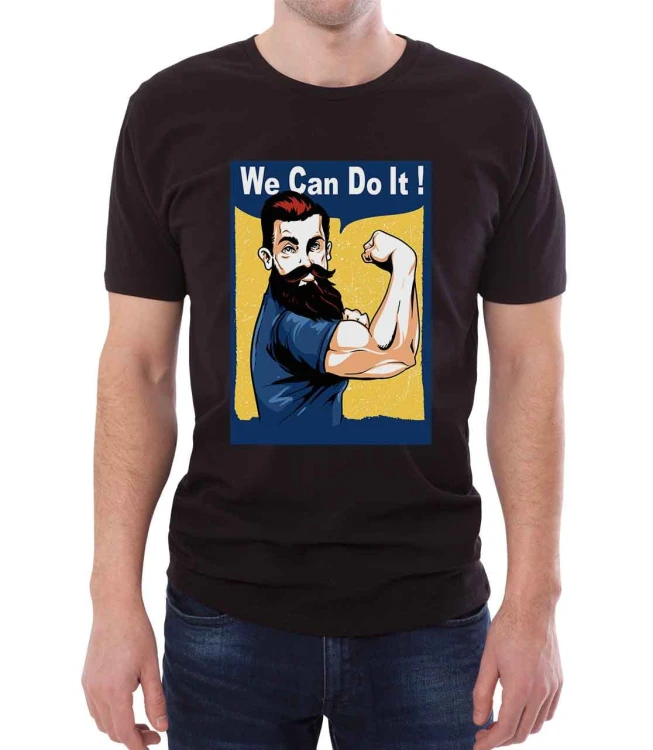 Czarny T-shirt dla niego z umięśnionym brodaczem