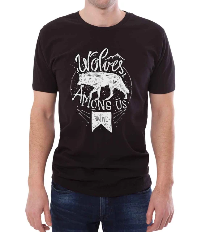 Czarny męski T-shirt przedstawiający wilka