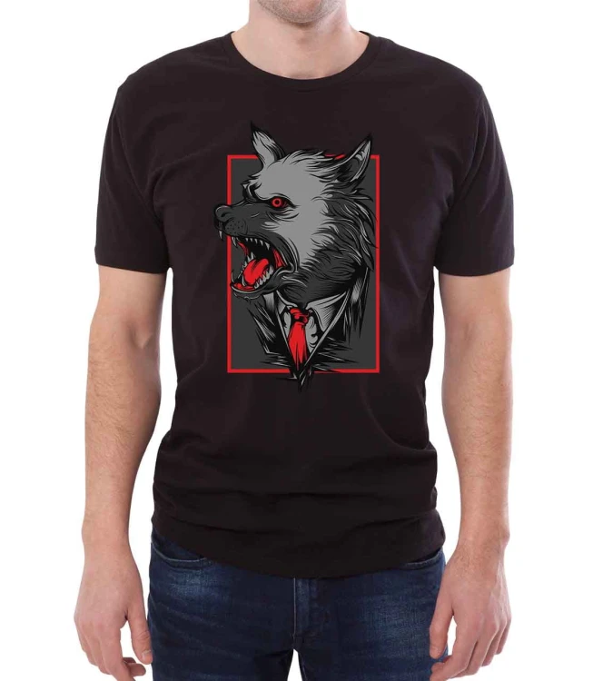 Czarny T-shirt męski zły wilk
