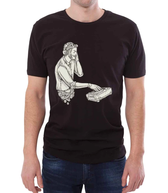 Czarny męski T-shirt muzyczny steampunk