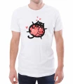 T-shirt dla niego kot pełen miłości - biała koszulka męska z dużym kotem, który połknął serca