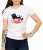 Biały T-shirt dla niej z nadrukiem czarnego kota w czerwonej filiżance z sercem