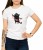 Biała koszulka damska z nadrukiem kot z girlandą _ T-shirt z czarnym kotem trzymającym serduszka na sznurku