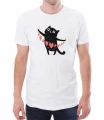 Biały męski T-shirt z zakochanym kotem i serduszkami zawieszonymi na sznurku