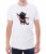 Biały męski T-shirt z zakochanym kotem i serduszkami zawieszonymi na sznurku
