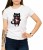 Biała koszulka damska dla niej kot z klatką - T-shirt z czarnym kotem, który złapał ptaszka w klatkę