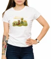 Biała koszulka damska mały książę - T-shirt dla niej z małym księciem i przyjacielem lisem na tle zachodu słońca