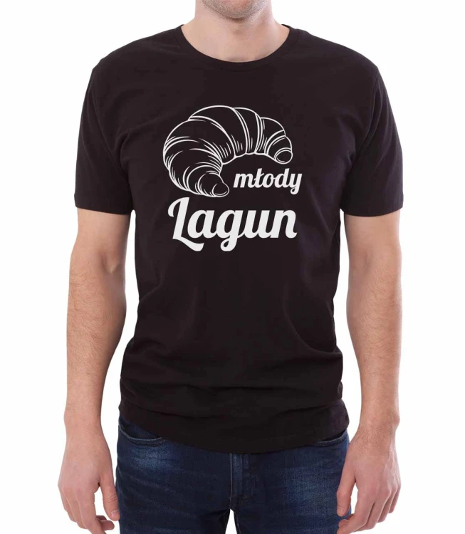 Czarny T-shirt dla niego z małym croissantem lagunem