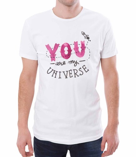Męska biała koszulka dla niego z napisem jesteś moim całym światem - you are my universe