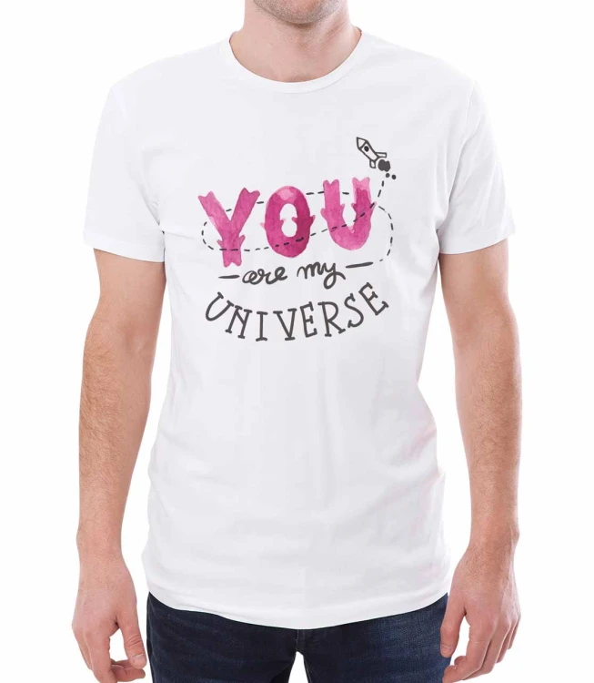 Męska biała koszulka dla niego z napisem jesteś moim całym światem - you are my universe