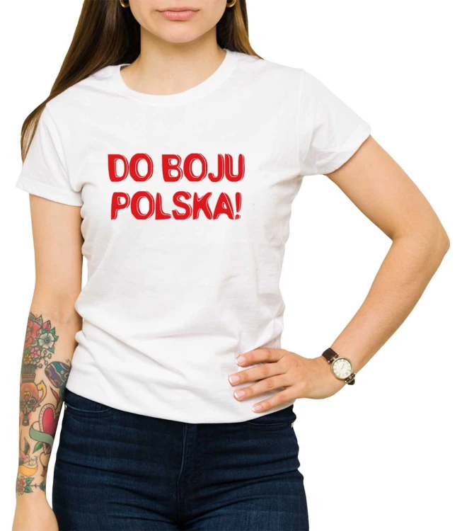 Biała koszulka damska z napisem do boju Polska.