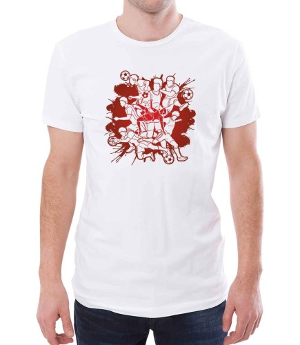 Biały T-shirt męski z drużyną piłkarską.
