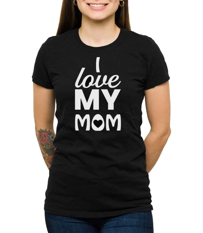 Czarny T-shirt dla niej z nadrukiem I love my mom.