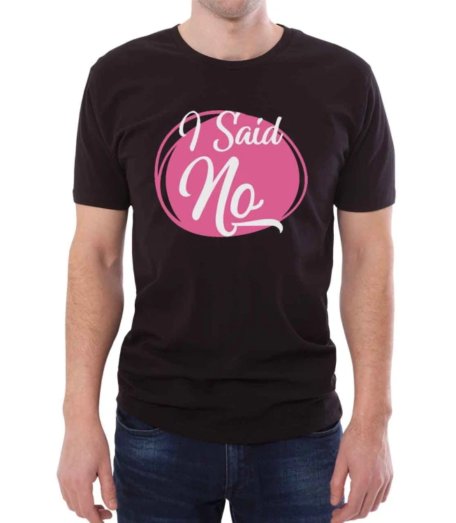 Czarny T-shirt męski z napisem "powiedziałem NIE" po angielsku.