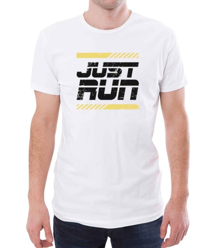 Biały T-shirt męski z nadrukiem JUST RUN.