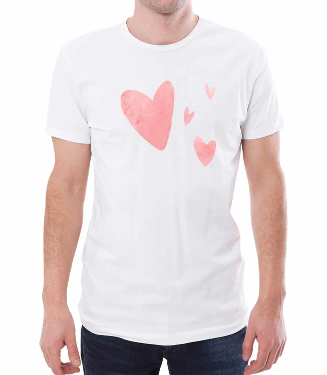 Biały T-shirt męski dla niego ze wzorem serc
