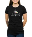 Czarny T-shirt damski z tęczowym jednorożcem