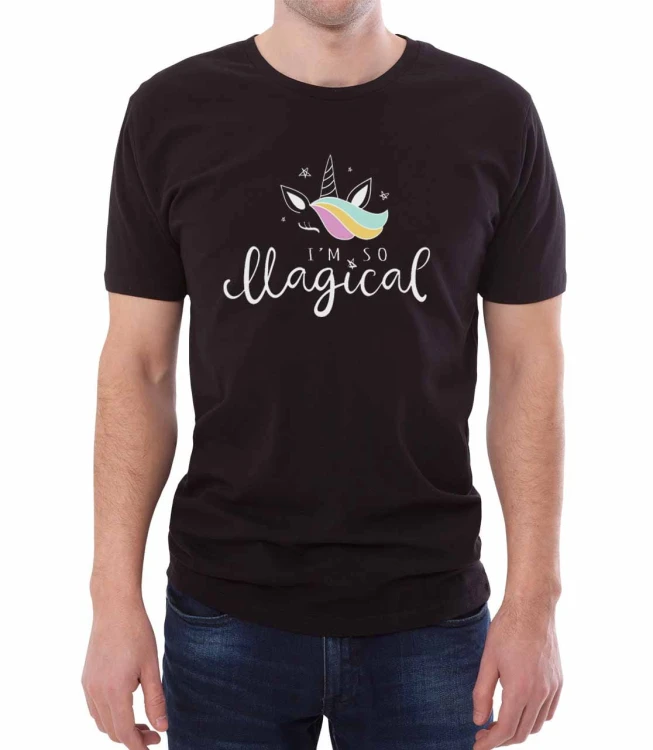 Czarny męski T-shirt z jednorożcem