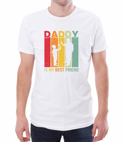 Biały T-shirt dla tatusia z napisem daddy is my best friend.