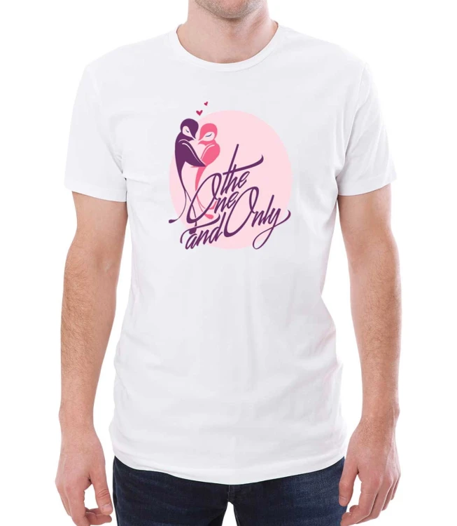Czarny T-shirt męski dla niego z nadrukiem zakochanych ptaków