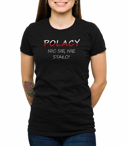 Damska czarna koszulka dla fanki piłki nożnej - Polacy nic się nie stało.