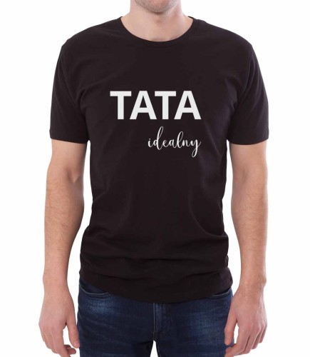 Czarna koszulka z napisem "tata idealny"