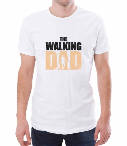Biały T-shirt dla taty z napisem The walking dad nawiązujący do popularnego serialu.