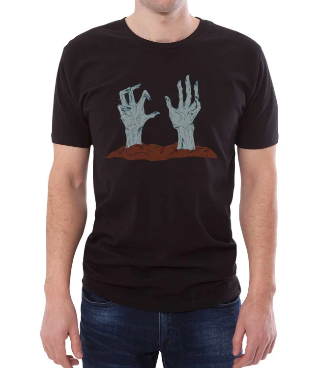Czarna koszulka męska Halloween Dłonie zombie