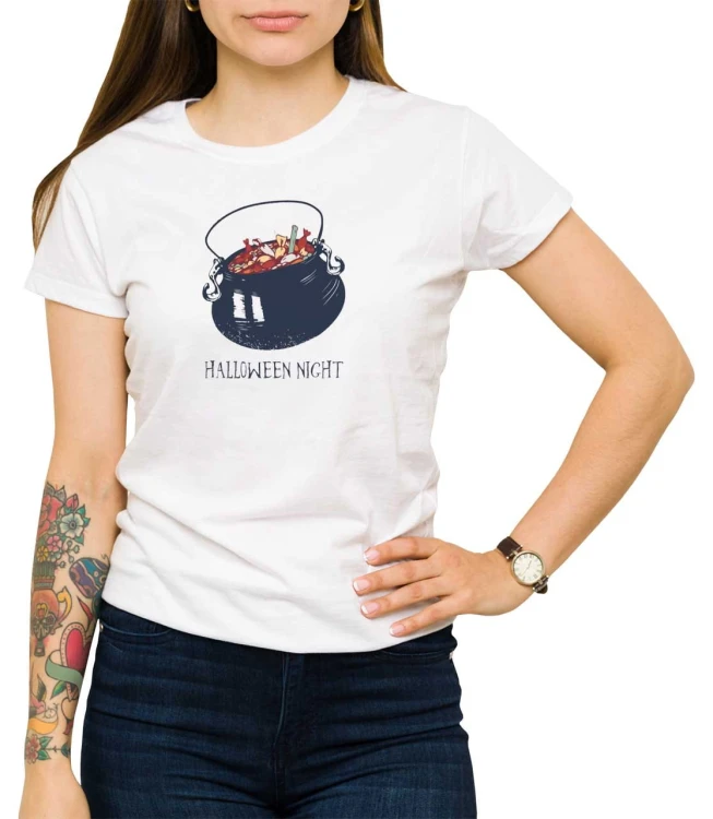Biały damski T-shirt na słodkie halloween