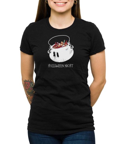 Czarny damski T-shirt z kociołkiem słodyczy