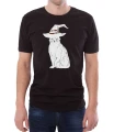 Czarny męski T-shirt z kocurem w kapeluszu