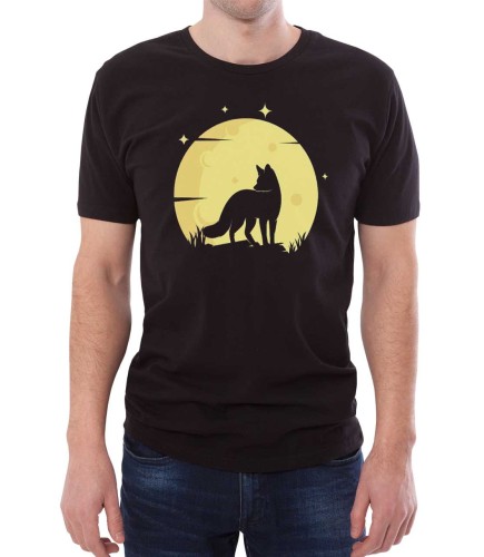 Czarny męski T-shirt z księżycem i lisem