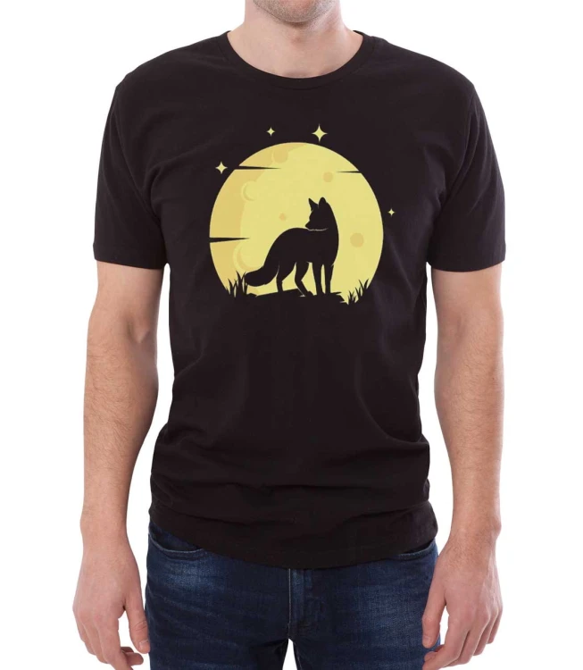 Czarny męski T-shirt z księżycem i lisem