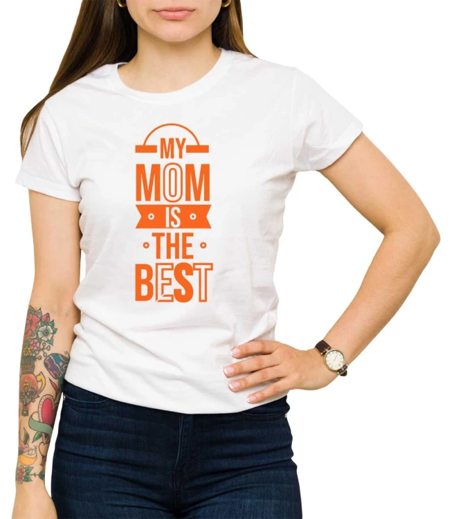 Biały damski T-shirt z napisem my mom is the best