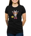 Czarny T-shirt damski z żyrafą w okularach