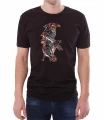Czarny męski T-shirt z ptakami rysowanymi kreską