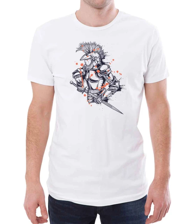 Biała koszulka męska z rycerzem