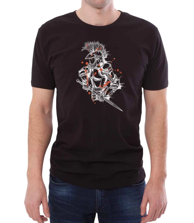 Czarny męski T-shirt z rycerzem w zbroi